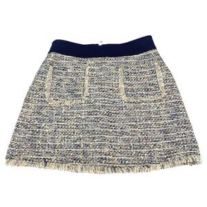 J.CREW Mini Skirt Womens Size 6 Multicolor Tweed Lined Fringed Raw Hem Back Zip